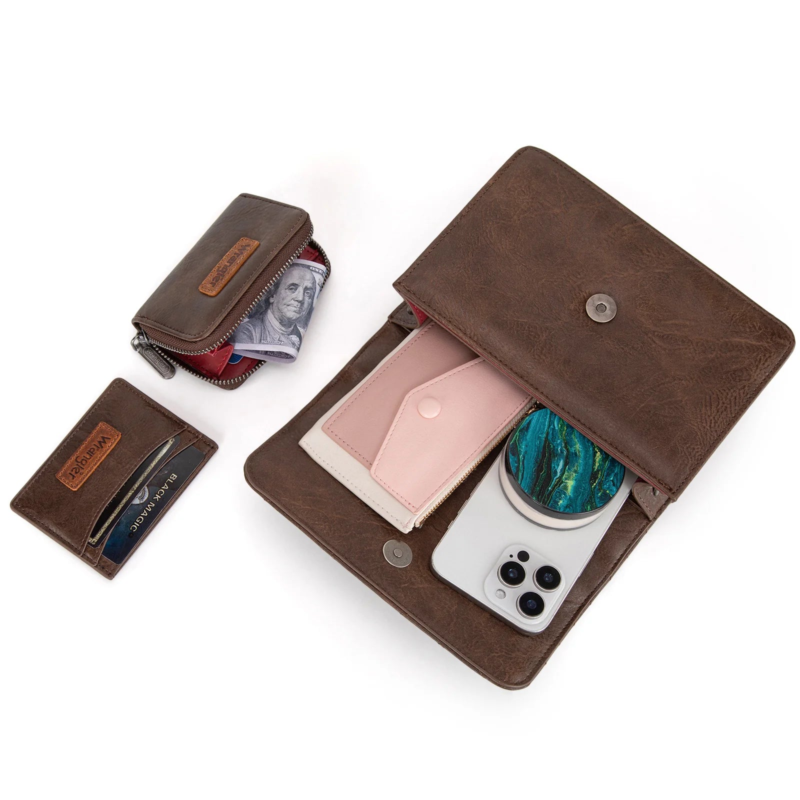 Ensemble 3 pièces Wrangler : mini sac bandoulière, portefeuille et porte-cartes à poignée supérieure - CF