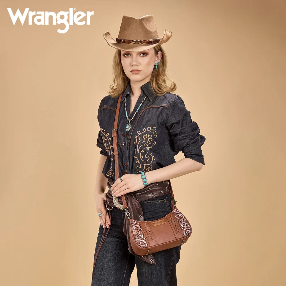 Wrangler Braided Paisley Bandana Shoulder Bag - Brown