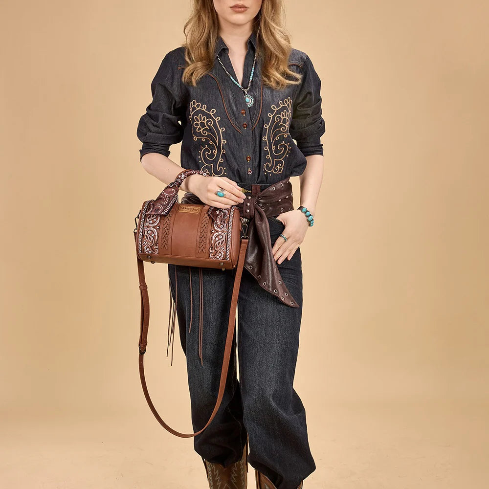 Wrangler Braided Paisley Bandana Boston Bag - Brown
