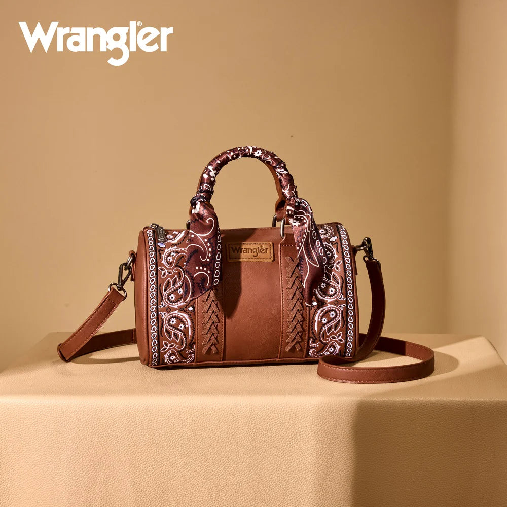 Wrangler Braided Paisley Bandana Boston Bag - Brown