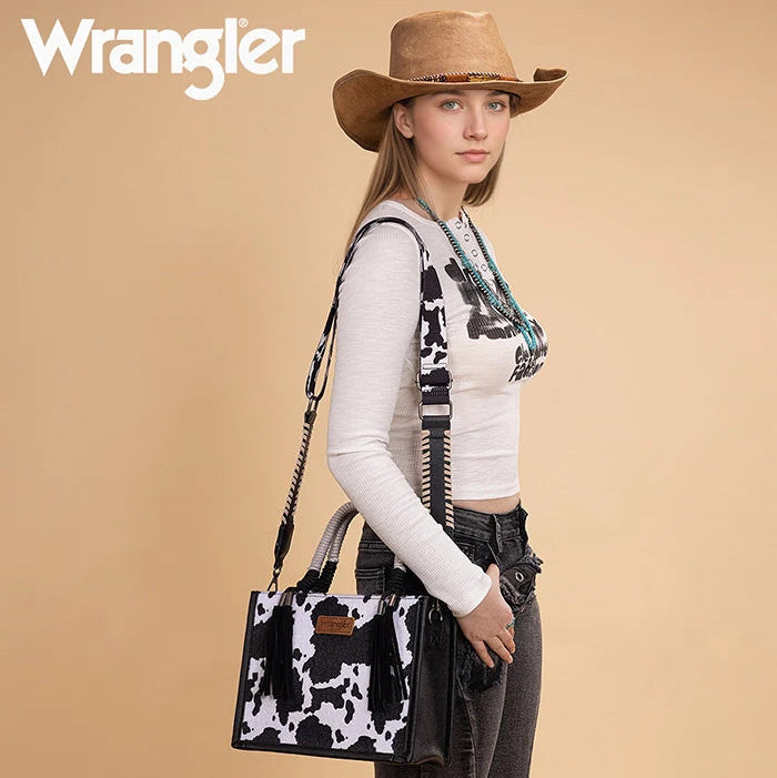 Wrangler Cow Print Rope Handle Tote Bag - Black