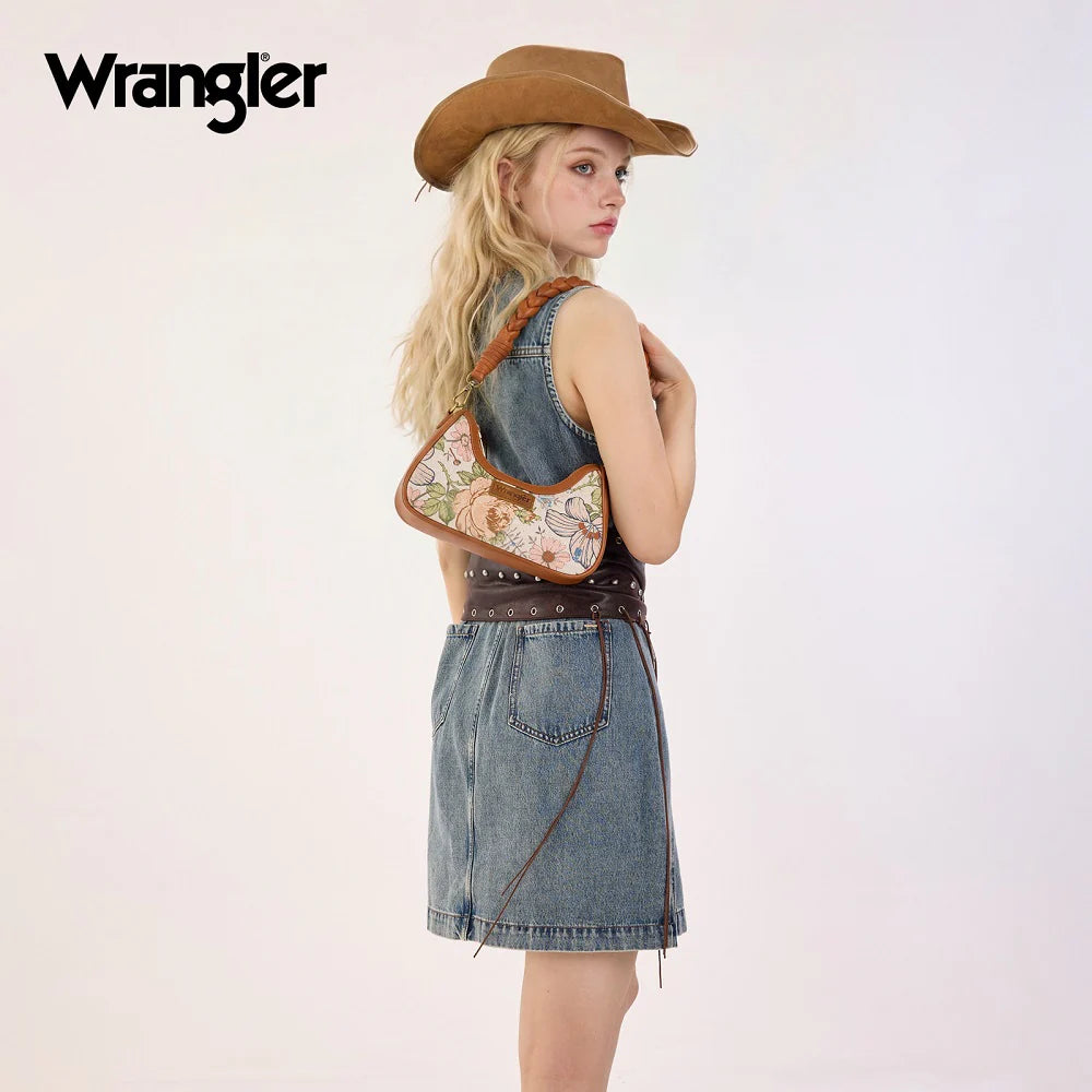 Wrangler Floral Print Braided Hobo Bag - Brown