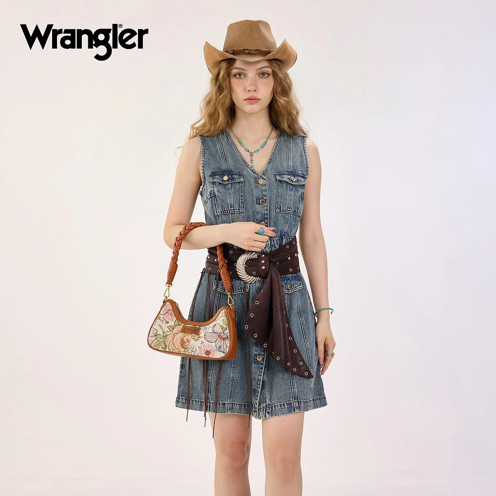 Wrangler Floral Print Braided Hobo Bag - Brown