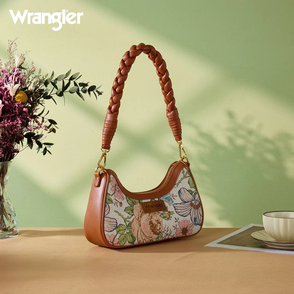 Wrangler Floral Print Braided Hobo Bag - Brown
