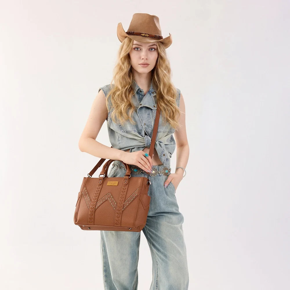 Wrangler Western Stitch & Embossed Chevron Satchel Tote Bag