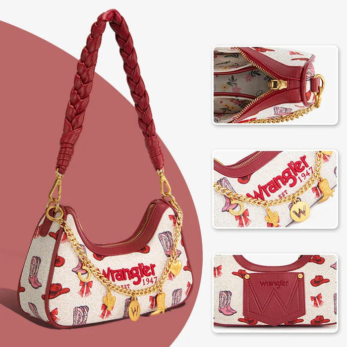 Wrangler Rodeo Icons Western Braided Handle Shoulder Bag - Pink