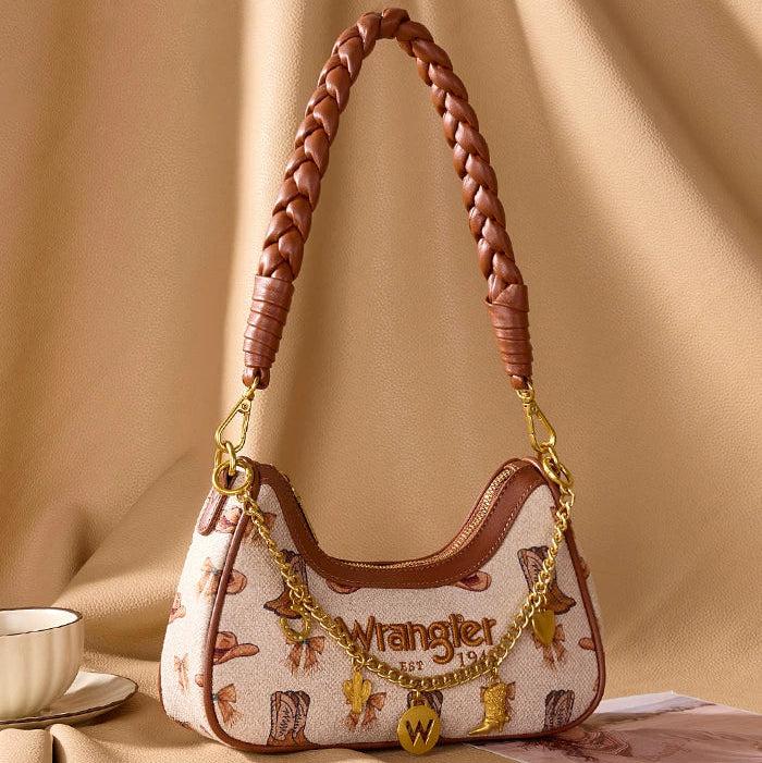 Wrangler Rodeo Icons Western Braided Handle Shoulder Bag - Tan
