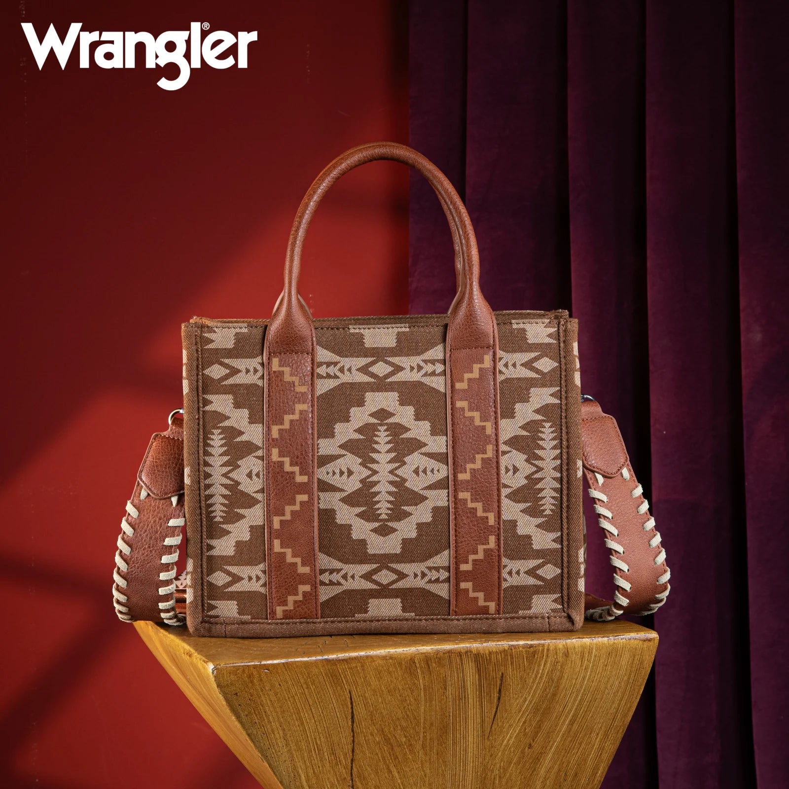 Petit sac fourre-tout/sac à bandoulière en toile à imprimé sud-ouest Wrangler - Marron