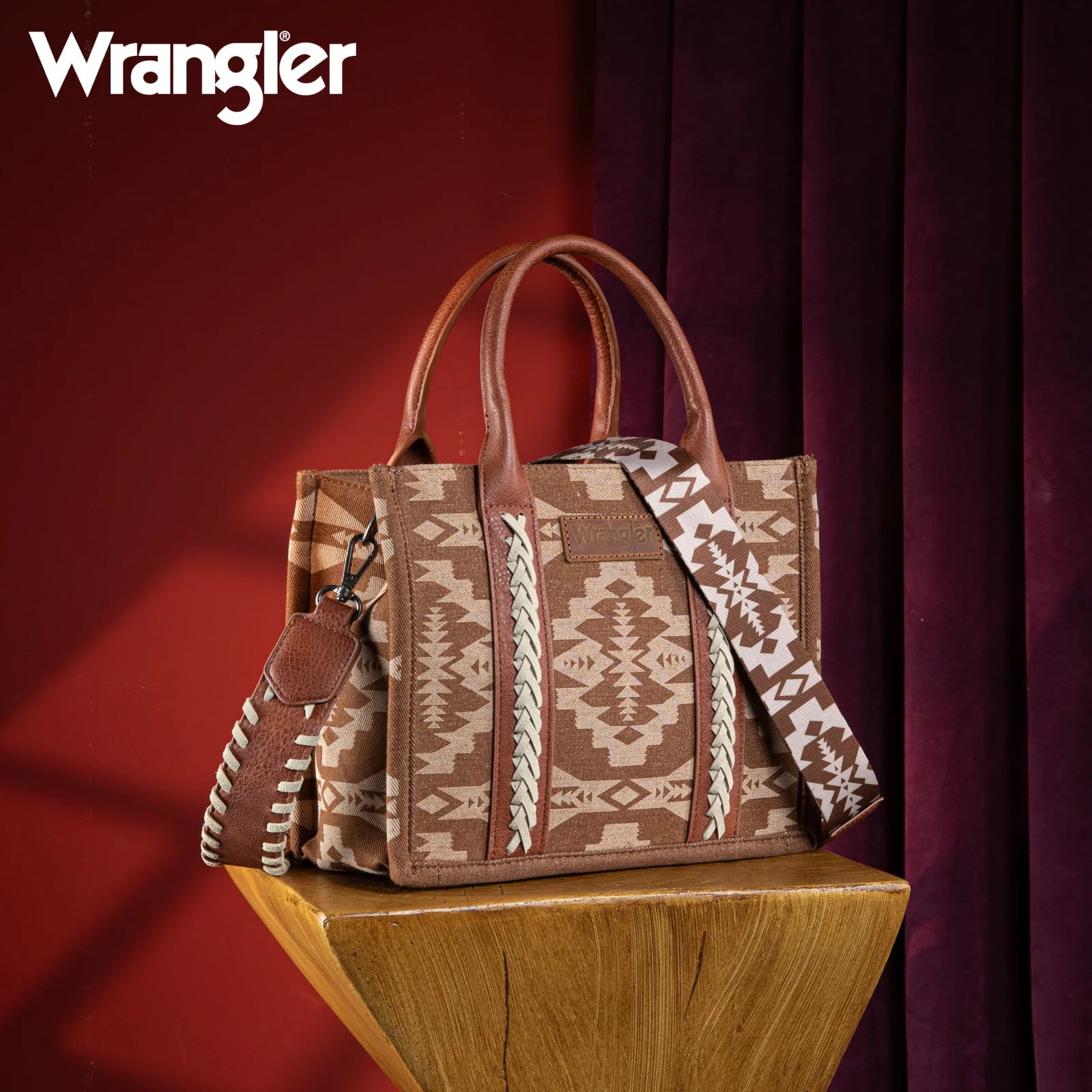 Petit sac fourre-tout/sac à bandoulière en toile à imprimé sud-ouest Wrangler - Marron