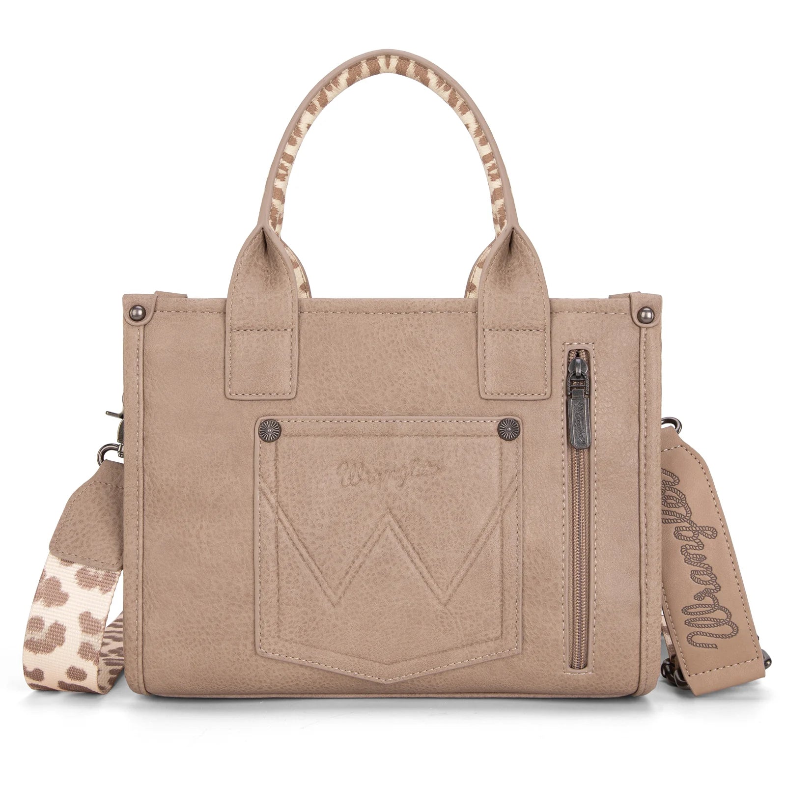 Sac cabas à bandoulière motif vache Wrangler - Tan