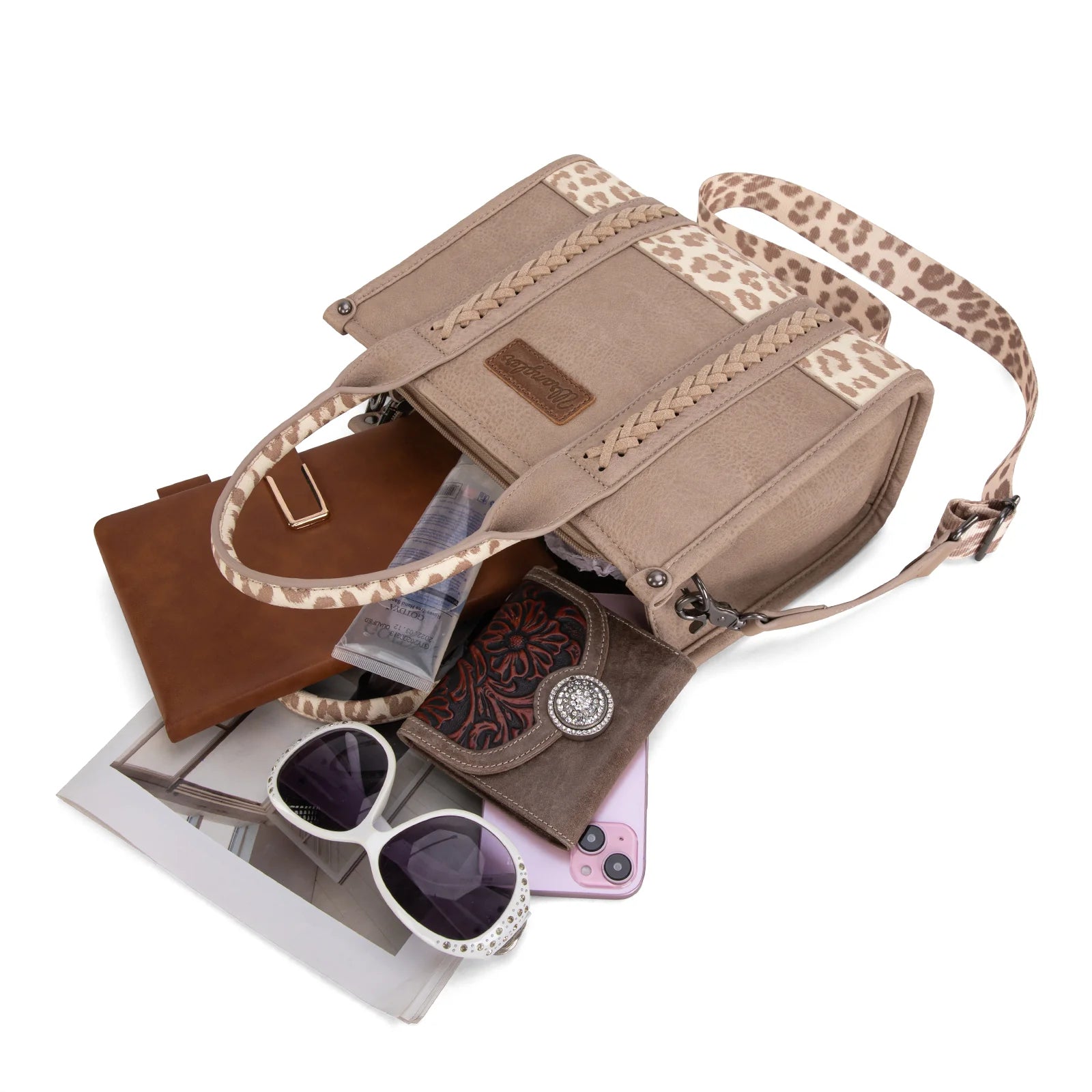 Sac cabas à bandoulière motif vache Wrangler - Tan