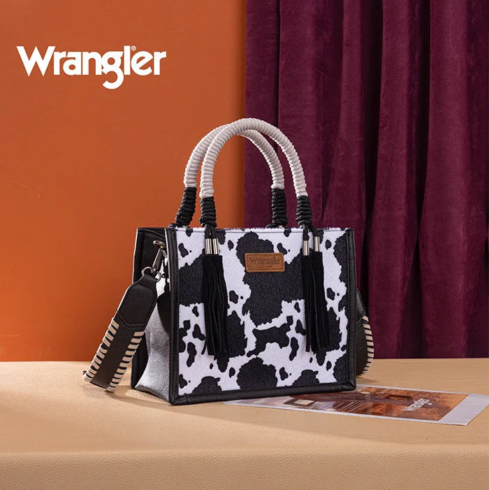 Wrangler Cow Print Rope Handle Tote Bag - Black