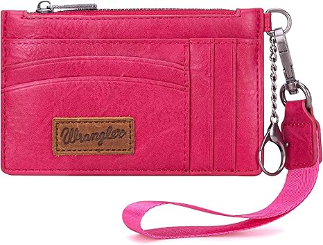 Wrangler Solid Color Key Chain Wristlet Card Wallet Hot Pink
