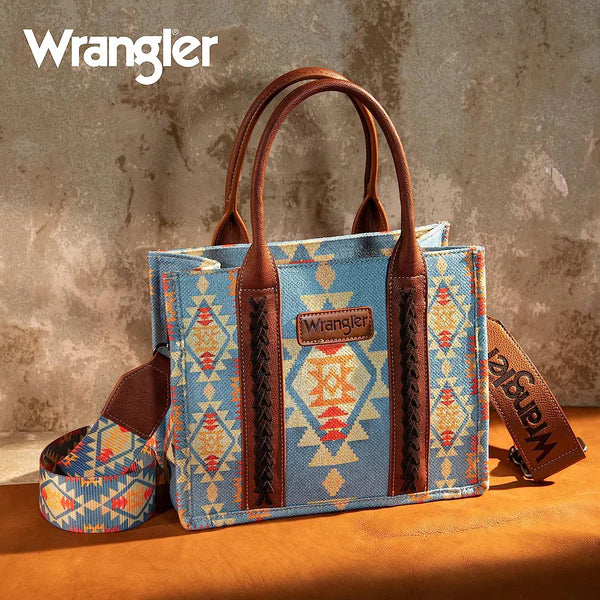 Wrangler Southwestern Print Small Canvas Tote/Crossbody - Brown